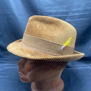 Vintage 1959 Penney's Towncraft Brown Corduroy Fedora Size 7 1/8